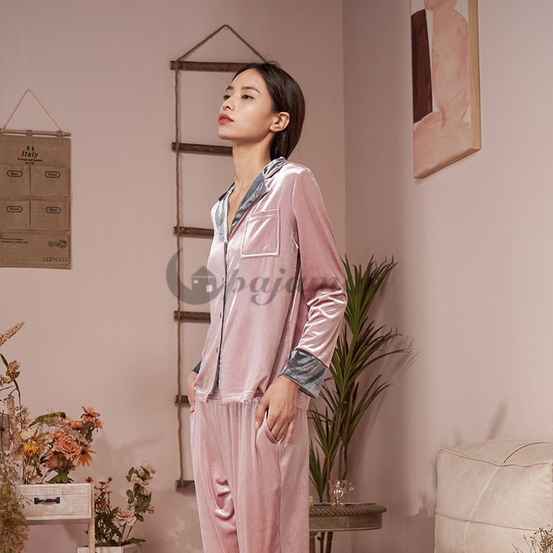 個性的なデザイン♪ 部屋着 睡眠 自宅 保温 レーヨン 折り襟 9分袖 無地 ピンク 配色 長袖パジャマ・薄手 パジャマ