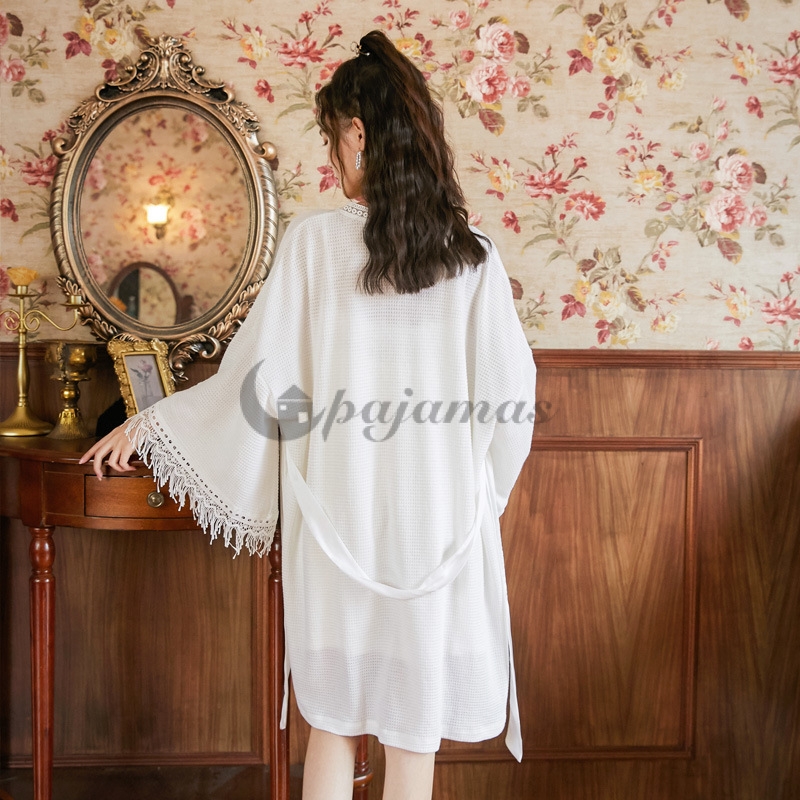 女性力を高める～  柔らかい 肌に優しい 部屋着 睡眠 自宅 コットン 長袖 無地 ホワイト セット ワンピース パジャマ