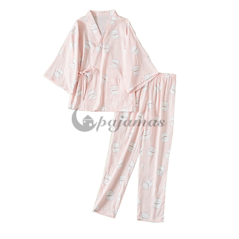着心地抜群  柔らかい 肌に優しい 部屋着 睡眠 自宅 コットン Vネック 7分袖 ルーズ 猫 半袖パジャマ パジャマ