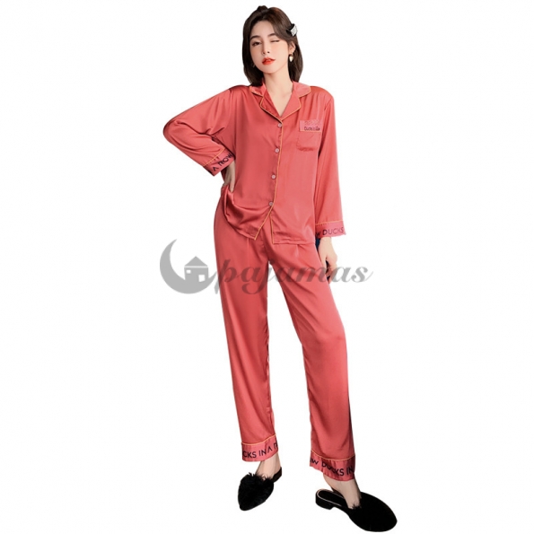 薄手 おしゃれ パジャマ セット シルク かわいい 長袖 セクシー 足首丈 韓流スタイル Pajamas
