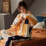 個性的なデザイン♪  部屋着 肌に優しい 睡眠 自宅 コットン 折り襟 長袖 ドット柄 長袖パジャマ・薄手 パジャマ