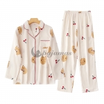 長袖 パジャマ セット かわいい 女性  薄手  カートゥーン  キツネ  折り襟    キュート