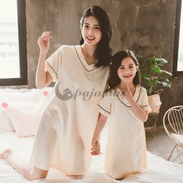 パジャマ ワンピース  シルク 親子 お揃い Vネック 半袖  おしゃれ 薄手 エレガント✿ 軽さ