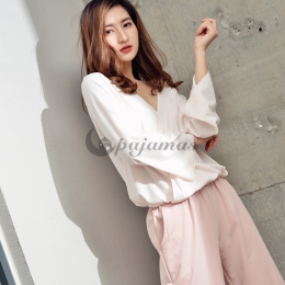 個性的なデザイン♪  部屋着 睡眠 自宅 保温 レーヨン Vネック 長袖 ルーズ 長袖パジャマ・薄手 パジャマ