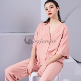 今季トレンド レーヨン 折り襟 無地 シンプル ルームウェア 寝巻き 上下セット 半袖パジャマ パジャマ