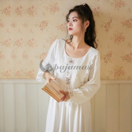 パジャマ セクシー  長袖 ワンピース 部屋着 レトロ スウィート ルーズ パフスリーブ 清純 スタイリッシュ