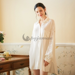 レディース パジャマ 長袖 セクシー ルームウェア レース シンプル カジュアル 折り襟