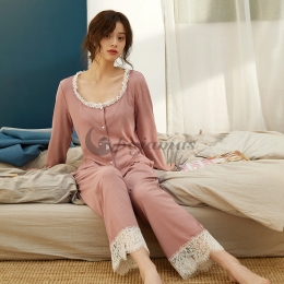 長袖 パンツ パジャマ セット レディース 激安 薄手 エレガント✿ ゆったり レース 切り替え