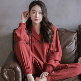 レディース 長袖 パジャマ セット セクシー シンプル 折り襟 無地 柔らかい
