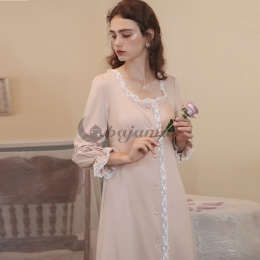 スウィート レトロ スタンドネック パフスリーブ シングルブレスト ワンピース パジャマ