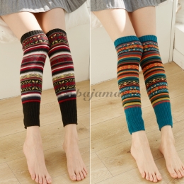 レディース 靴下 おしゃれ 冬用 暖かい  レッグウォーマー  ボーダー柄   スタイリッシュ 配色 ウール ジャカード
