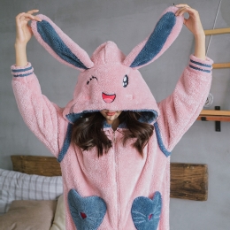 オールインワン パジャマ 長袖 可愛い 冬  厚手  モコモコ 防寒 コーラルフリース フード