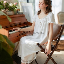 パジャマ レディース 半袖 快眠 セクシー レース ルーズ コットン スクエアネック リボン フリル