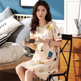 パジャマ レディース 半袖 ワンピース パジャマ マタニティ 妊婦 シンプル コットン ラウンドネック 軽さ