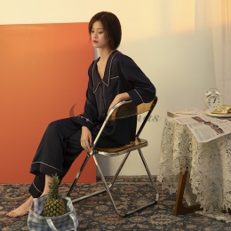 薄手 シルク パジャマ セット 長袖 パンツ ルームウェア 部屋着 エレガント✿ ルーズ カジュアル Vネック 折り襟