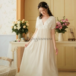 ワンピース パジャマ 綿 半袖 安い レース  ファッションコットン Vネック ハイウエスト