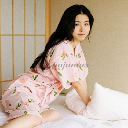 気質溢れる♪  部屋着 睡眠 自宅 コットン Vネック 5分袖 ピンク 半袖パジャマ パジャマ