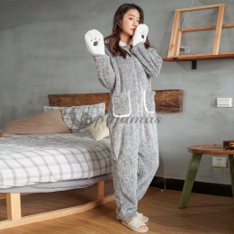 個性的なデザイン♪  睡眠 部屋着 自宅 防寒 保温 ポリエステル 長袖 グレー パッド入り パンダ 長袖パジャマ・厚手 パジャマ