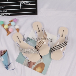 スリッパ サンダル 靴下 夏 ローヒール スパンコール ストライプ 透明 フラット カジュアル かわいい