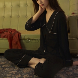 薄手 長袖 パジャマ レディース パジャマ スーツ ルームウェア セット  部屋着  フェミニン ルーズ 丸襟 きれいめ キュート