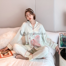 シルク 薄手 長袖 パジャマ セット  部屋着 気質 肌に優しい 折り襟 清純