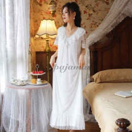 レディース パジャマ かわいい ワンピース  Vネック 切り替え ルーズ  レース  キュート