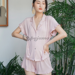 ルームウェア セット 半袖 パンツ パジャマ かわいい  部屋着 スタイリッシュ エレガント✿ 花びらスリーブ 折り襟  清純