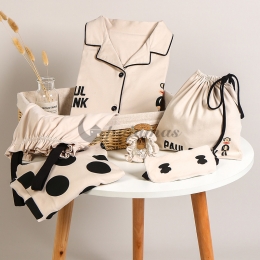 薄手 レディース パジャマ 長袖 長袖 パジャマ7点セット セクシー  ルーズ 柔らかい コットン ドット柄