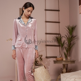 個性的なデザイン♪ 部屋着 睡眠 自宅 保温 レーヨン 折り襟 9分袖 無地 ピンク 配色 長袖パジャマ・薄手 パジャマ