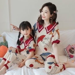 個性的 パジャマ 親子 薄手 スウィート 肌に優しい 折り襟 半袖 パンツ