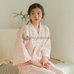 着心地抜群  柔らかい 肌に優しい 部屋着 睡眠 自宅 コットン Vネック 7分袖 ルーズ 猫 半袖パジャマ パジャマ