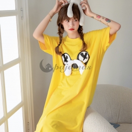 レディース パジャマ 妊婦  半袖  ワンピース マタニティ  キュート 部屋着 コットン ラウンドネック 無地