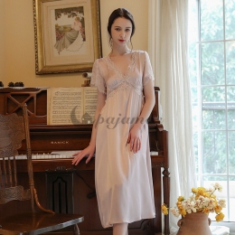 【予約販売】セクシー チャーミング スウィート Vネック 背中開き レース ワンピース パジャマ