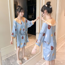 パジャマ レディース 半袖 ワンピース マタニティ 産後 妊婦  肌に優しい カートゥーンプリント