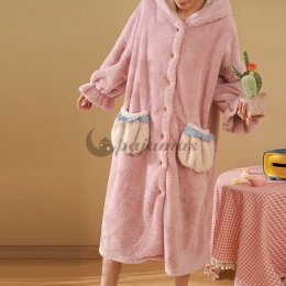 長袖 ふわふわ  パジャマ 冬用 可愛い ワンピース  大きいサイズ  厚手 コーラルフリース フード付き モコモコ