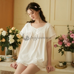 半袖 パジャマ セット ルーム ウェア セット セクシー トレンド コットン Vネック ウエストゴム